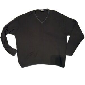 Bachrach Mens V-Neck Sweater Olive Green Wool Blend Made in Italy‎ Size Large